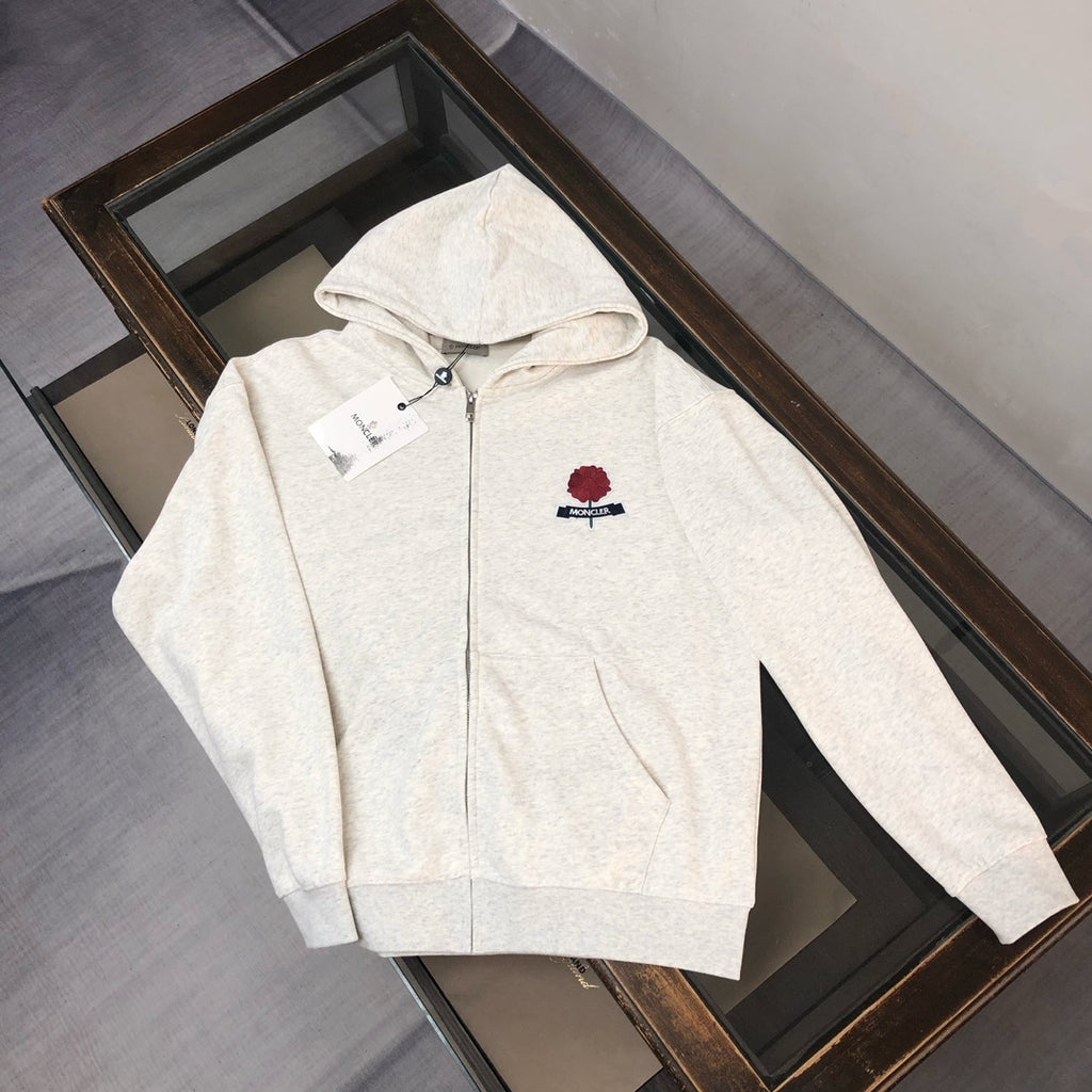 Felpa Moncler con cappuccio e zip lunga. 100% cotone