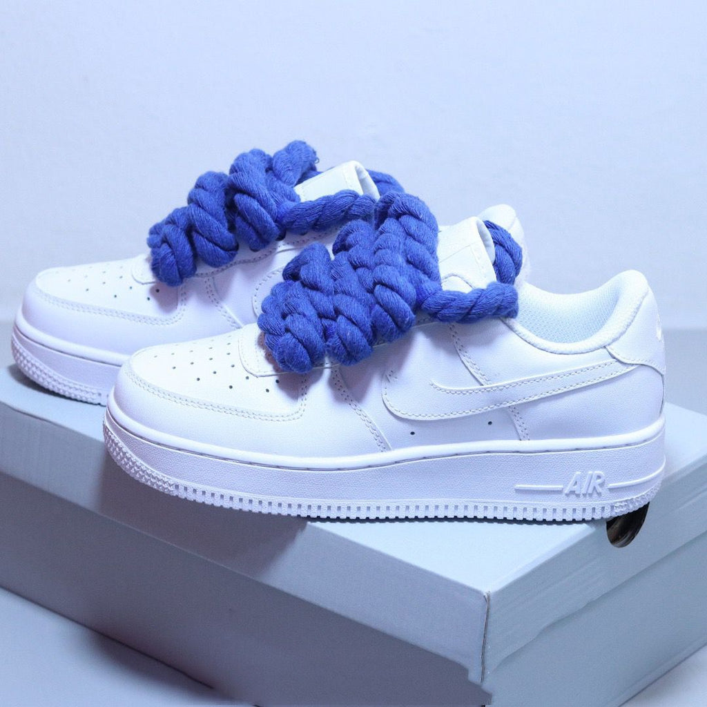 Nike Air Force 1 White Low Custom Rope corda azzurro