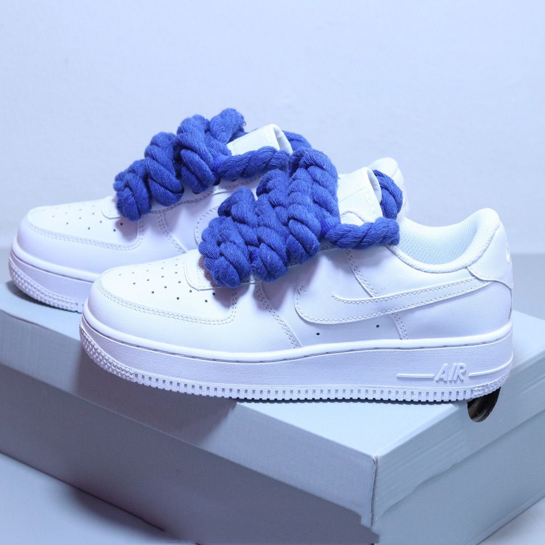 Nike Air Force 1 White Low Custom Rope corda azzurro
