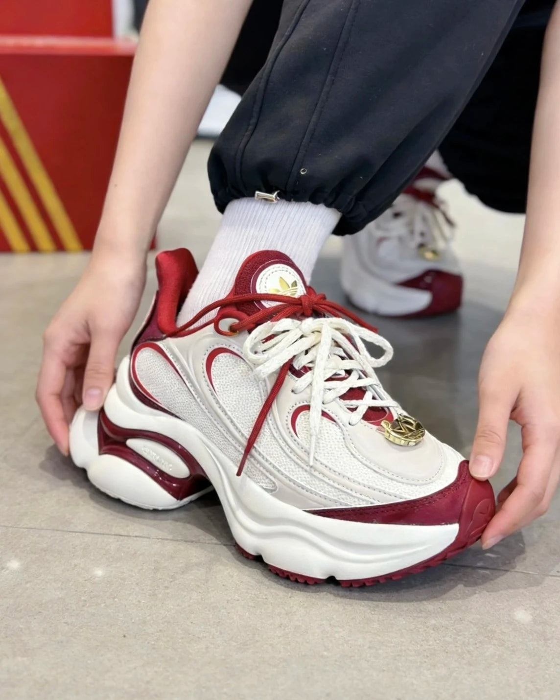Adidas Originals Ozvenuz CNY Chunky Platform Cloud White Collegiate Burgundy