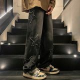 Jeans hip hop da uomo casual dritti con ricamo a stella gotico