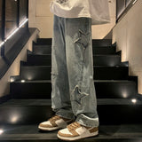 Jeans hip hop da uomo casual dritti con ricamo a stella gotico