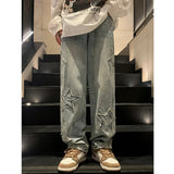 Jeans hip hop da uomo casual dritti con ricamo a stella gotico