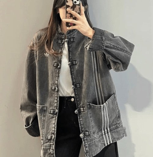 Adidas Chinese Track Top 3.0 giacca in denim grigio